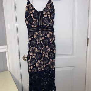 Navy Blue & Tan Lace Dress